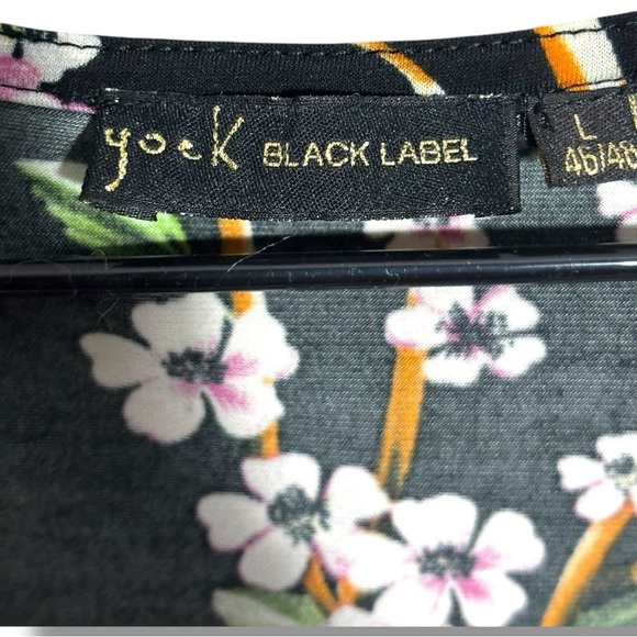 Yock Black Label Floral Black Faux Wrap Front Long Sleeve V-Neck Midi Dress - Picture 3 of 16